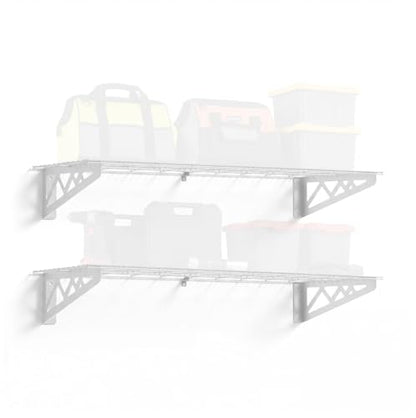SafeRacks Steel Garage Wall Shelves 2-Pk w/Hooks, 300lb, White (12x36) - color: White, size: 12"x36" (2-Pack)