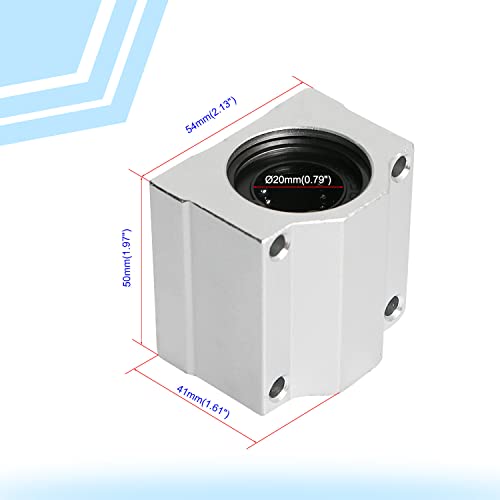 SCS20UU Linear Ball Bearing Aluminum Slide Block, ID 20mm Linear Motion Ball Bearings CNC Slide Bushing, 4 Rows of Steel Balls, Great for CNC, 3D Printer, Linear Rail Guide 4 PCS - size: SCS20UU