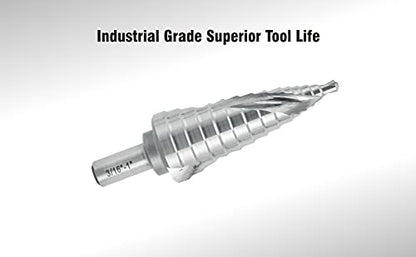 Industrial HSS Step Drill Bit 3/16'' to 1'' with 3/8'' Shank, Unibit Double Spiral Flute with 14 Step Size for Metal, Stainless Steel, Aluminum, Plastic - size: 3/16''- 1''