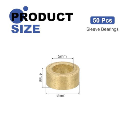 uxcell 50Pcs Sleeve Bearings, 5mm Bore x 8mm OD x 4mm Length, Self-Lubricating Sintered Bronze Bushing - size: 5mm Bore x 8mm OD x 4mm Length