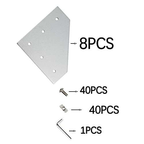 4040 Corner Bracket Plate L Shape 5 Hole 90 Degree Outside Joining Plate with M6x16mm Screws and T-Nuts for 40 x 40mm Series Aluminum Extrusion Profile, 8pcs/Pack (Silver-4040 L Shape) - style: Silver-4040 L Shape