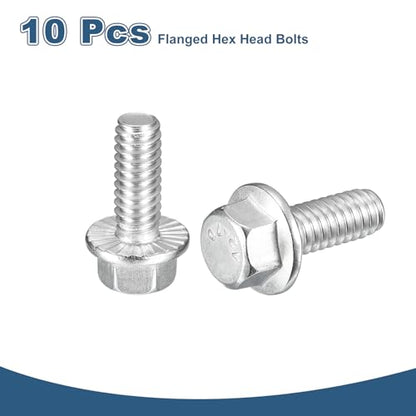 uxcell 10Pcs 1/4-20 x 5/8" Flanged Hex Head Bolts, 304 Stainless Steel Flange Hexagon Screws, Flange Hex Drive Screws 5.8 Grade for Machinery Industry Home Appliances, Silver - color: Silver, size: 1/4-20 x 5/8"