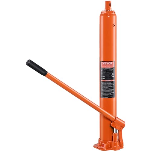 VEVOR Hydraulic Long Ram Jack, 4 Ton Engine Hoist Cylinder with Single Piston Pump and Flat Base, Hydraulic Ram Cylinder for Engine Lift Hoists, Hydraulic Garage/Shop Cranes, Mechanical, Farm - color: Orange