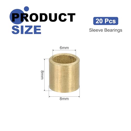 uxcell 20Pcs Sleeve Bearings,6mmBorex8mmODx8mm L,Sintered Bronze Bushings - size: 6mm Bore x 8mm OD x 8mm Length
