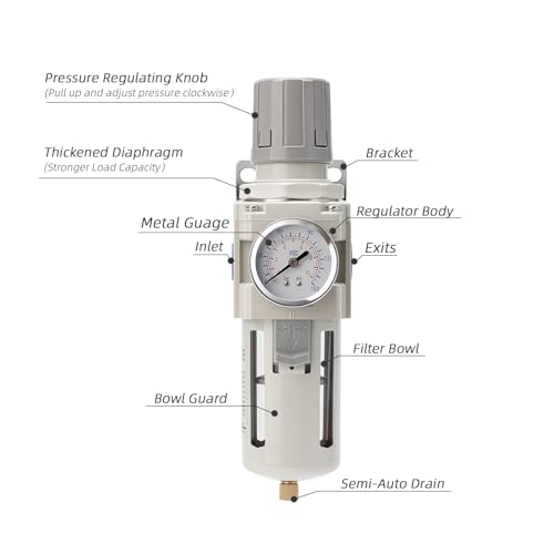 Air Compressor Water Separator Filter 1/2" NPT 150 PSI,Compressed Filter Regulator Combo,5 Micron Moisture Trap for Pneumatic Tools - size: 1/2NPT