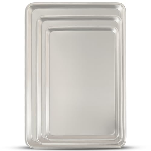 Baking Sheet Pan Set of 3, Commercial Quality Aluminum Cookie Sheets for Oven, Umite Chef Warp Resistant Baker's Half/Quarter/Jelly Roll Pans, Thick Cookie Tray Pans for Baking, Roasting - size: 13x9in 15x10in 18x13in