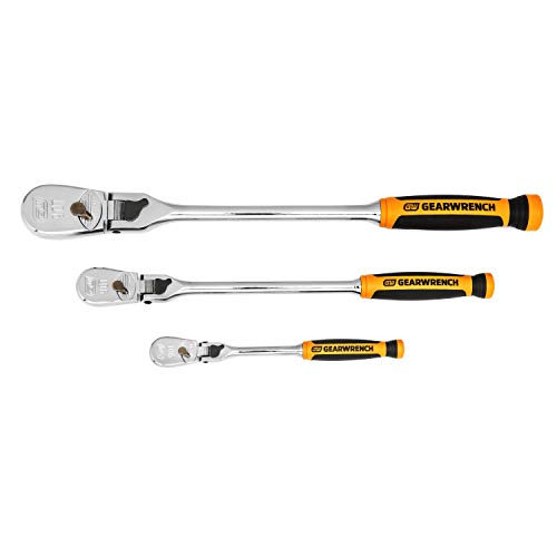 GEARWRENCH 3 Pc 1/4", 3/8" & 1/2" Dr 90T Locking Flex Ratchet Set | 81298T - style: 90 Tooth Dual Material Locking Flex Head