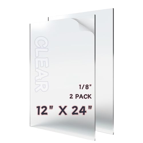 12x24 Clear Acrylic Sheet, Plexiglass Sheets, 1/8" Thick, 2 Pack - size: 12*24