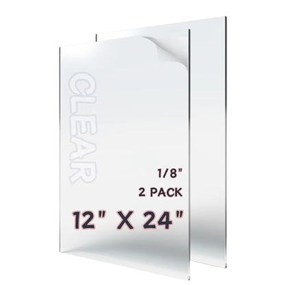 12x24 Clear Acrylic Sheet, Plexiglass Sheets, 1/8" Thick, 2 Pack - size: 12*24