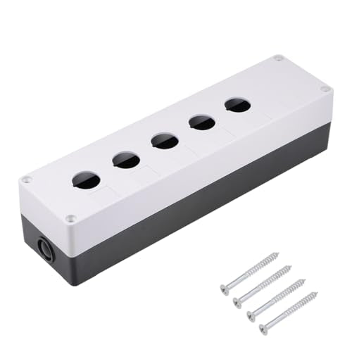 uxcell Push Button Switch Control Station Box 22mm/ 0.86 Inch Hold 5 Button Aperture Plastic Push Button Station (White,Black) 1set