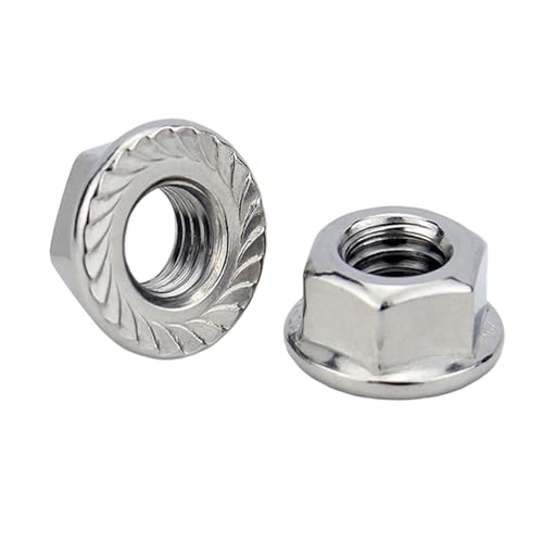 Serrated Flange Nuts, 304 Stainless Steel 18-8, Hex Lock Nuts for Industrial & Home Use (3/8-24,Silver,10) - size: 3/8-24