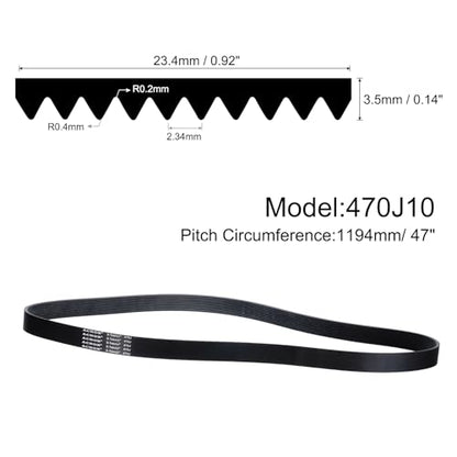 uxcell 470J10 PJ V-Ribbed Belt 10 Ribs 47" Length x 0.92" Width x 0.14" Height, EPDM Rubber Poly V Belt, Multi Wedge Micro V Belt - size: 470J10