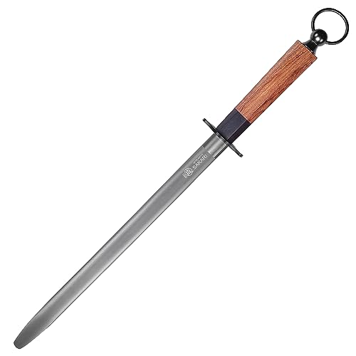 MITSUMOTO SAKARI 12 Inch Flat Honing Steel for Knives, Rosewood Handle - size: 12 inch, style: Flat Sharpening Rod