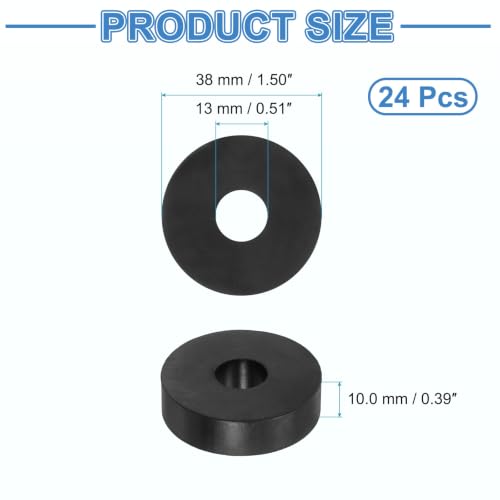 uxcell 24Pcs Rubber Vibration Isolation Washers 38mm OD x 13mm ID x 10mm T - size: 38mm OD x 13mm ID x 10mm Thick