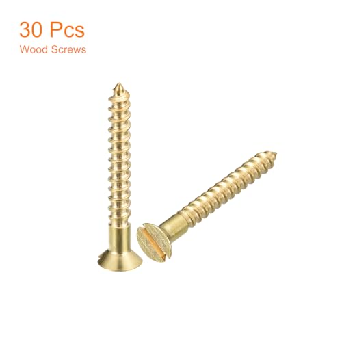 uxcell Brass Wood Screws, 30Pcs M3 x 25mm Slotted Drive Flat Head Self Tapping Screw Countersunk for Woodworking Furniture - size: M3 x 25mm