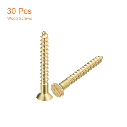 uxcell Brass Wood Screws, 30Pcs M3 x 25mm Slotted Drive Flat Head Self Tapping Screw Countersunk for Woodworking Furniture - size: M3 x 25mm
