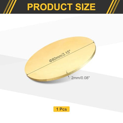 uxcell 2Pcs Brass Round Plate, 0.08"(2mm) Thick 3.15"(80mm) Dia H65 Brass Round Disc Blank Metal Sheet Copper Circle Disc for Metal Stamping DIY Crafts - size: 0.08"x 3.15"