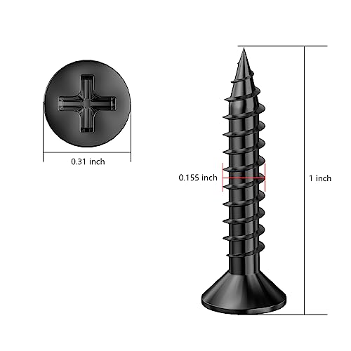 Wensilon (300Pcs) #8x1 Black Wood Screw Quick Metal Self Tapping Flat Head - color: Black, size: #8x1