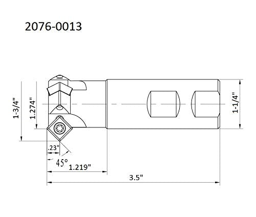 HHIP 2076-0013 45 Degree Carbide 1-3/4" X 1-1/4 Shank 3-Insert Indexable Chamering End Mill - size: 1-3/4"