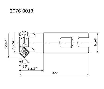 HHIP 2076-0013 45 Degree Carbide 1-3/4" X 1-1/4 Shank 3-Insert Indexable Chamering End Mill - size: 1-3/4"