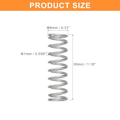 uxcell 5Pcs Compression Spring, Wire Diameter 0.039", OD 0.31", Free Length 1.18" 304 Stainless Steel Coil Mechanical Compressed Spring, Silver - size: 0.039" x 0.31" x 1.18"