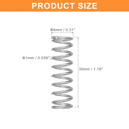 uxcell 5Pcs Compression Spring, Wire Diameter 0.039", OD 0.31", Free Length 1.18" 304 Stainless Steel Coil Mechanical Compressed Spring, Silver - size: 0.039" x 0.31" x 1.18"