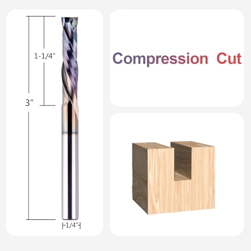 SpeTool 5PCS UP&Down Compression Bit 1/4" Shank,1-1/4Inch Cutting Length 3 Inch OVL,Carbide Spiral Router Bits CNC End Mill with TAC Extra Long Life Coating for Wood Carving - size: 1/4"Dia-1-1/4"CL, style: COMPRESSION CUT