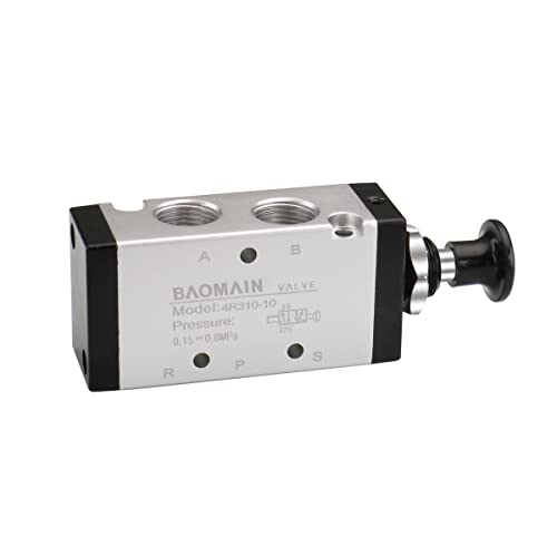 Baomain Hand Pull Valve 2 Position 5 Way G3/8 Air Hand Lever Operated Valve Pneumatic Solenoid Valve Manual Control Push-Pull 4R310-10