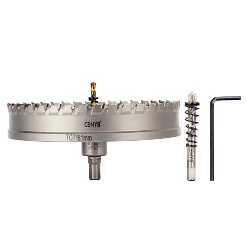 7-1/8" (181mm) Tungsten Carbide Tipped Hole Saw with 2Pcs Titanium-Plated Pilot Drill Bits for Hard Metal,Stainless Steel,Iron,Aluminum Alloy,Wood and Plastic - size: 181mm | 7-1/8"