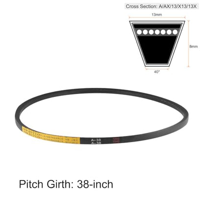 uxcell A38 Drive V-Belts 38" Pitch Length 13mm Width 8mm Thick JIS Standard A-Section Rubber Drive Transmission Belt 2pcs - size: 38"