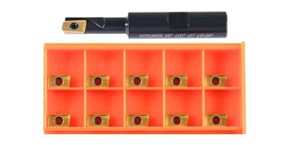 Accusize Industrial Tools 3/8" 90° Square Shoulder Indexable End Mill w/ 10 add'l APKT11T308 Inserts, 1/2" Shank, 3" OAL, 0.433" ap, 1 Flute, APKT11T308 Carbide Insert, 0056-0912+0056-1130 - size: 3/8" Cut, 1/2" Shk, 1 Fl, w/ 10 add'l inserts