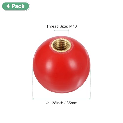 M METERXITY 4-Pack Threaded Ball Knobs, M10 Female Thread 35mm Dia. Thermoset Ball Knob for Lathe/Machine/Lawn Mowers, Round Phenolic Brass Insert Lever Handle [Red] - color: Red, size: M10x35mm