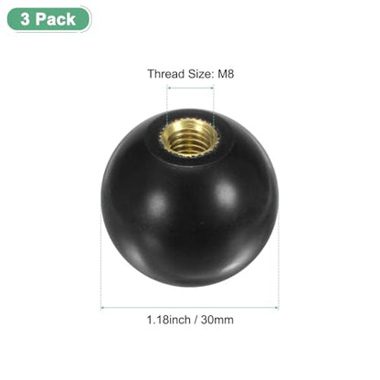 M METERXITY 3-Pack Threaded Ball Knobs, M8 Female Thread 30mm Dia. Thermoset Ball Knob for Lathe/Machine/Lawn Mowers, Round Phenolic Brass Insert Lever Handle [Black] - color: Black, size: M8x30mm
