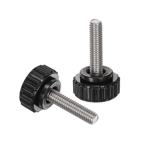 uxcell 6pcs Knurled Clamping Knobs M6 x 25mm Metric 304 Stainless Steel Male Thread Thumb Screw on Type 22mm Plastic Round Head Threaded Hand Bolt Stud Knobs Black - size: M6 x 25mm x 22mm