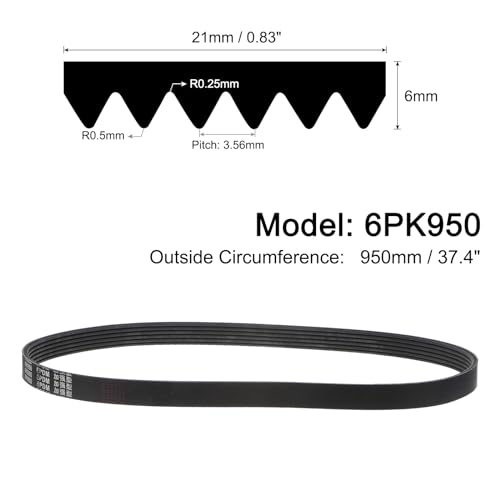 uxcell 6K374/6PK950 Serpentine Belt 6 Ribs 950mm Length x 21mm Width x 5mm Height, EPDM Poly V Belt, Multi Wedge Micro V Belt for Vehicle - size: 6PK950