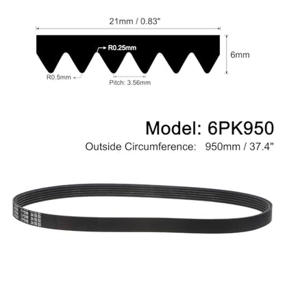 uxcell 6K374/6PK950 Serpentine Belt 6 Ribs 950mm Length x 21mm Width x 5mm Height, EPDM Poly V Belt, Multi Wedge Micro V Belt for Vehicle - size: 6PK950