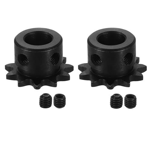 uxcell 2 Pcs #25 Chain Roller Sprocket 10mm Bore, 11 Tooth C45 Carbon Steel ANSI #25 Roller Sprocket Round Hole with Set Screws for ISO 04C Chain