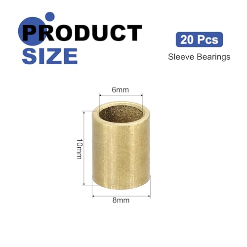 uxcell 20Pcs Sleeve Bearings, 6mm Bore x 8mm OD x 10mm Length, Self-Lubricating Sintered Bronze Bushings - size: 6mm Bore x 8mm OD x 10mm Length