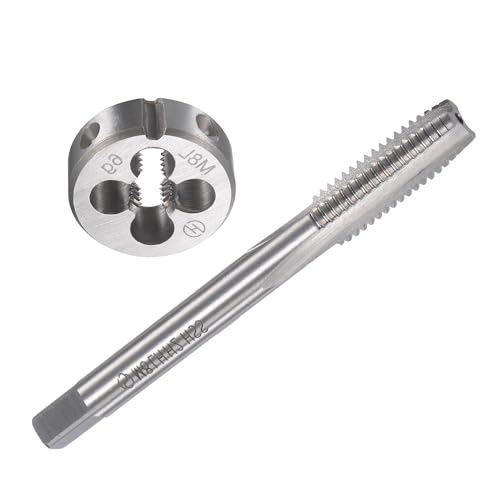 M8x1.25mm Metric Left Hand Tap and Die Set,Machine Thread Screw Tap with Round Threading Die,Tap & Die Kit for Nut Screw Bolt Thread Repair - size: M8x1.25mm