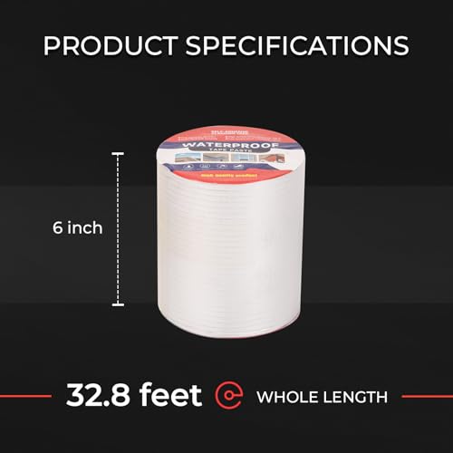 Butyl Waterproof Tape 6" W X 32.8' L Aluminum Foil Tape with Butyl Rubber Adhesive, Aluminum Butyl Rubber Tape for Window Caulking, Boat Sealing, Roof Patching, Silver - size: 6" W X 32.8' L