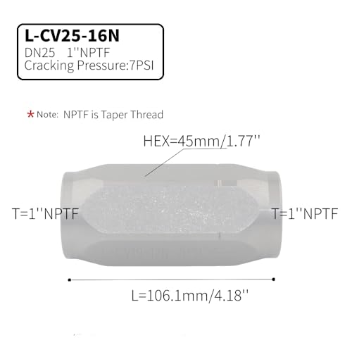 1'' NPTF Hydraulic In-Line Check Valve, Non-Return Valve High Pressure, Single Way, 50GPM, 3000PSI - size: CV25-16N 1''NPTF