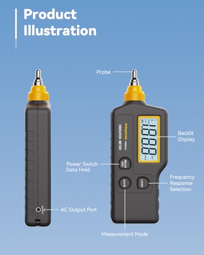 PM63A Vibration Meter Handheld, High-Precision Digital Vibration Tester, 20-Hour Continuous Runtime for Predictive Maintenance & Motor Analysis