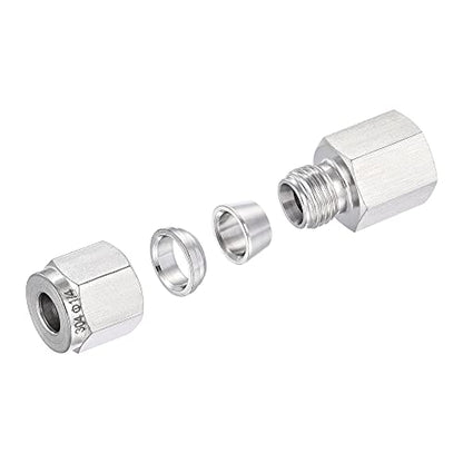 uxcell Compression Tube Fitting 1/4NPT Female Thread x 1/4" Tube OD Straight Coupling Adapter 304 Stainless Steel - size: 0.25 Inch