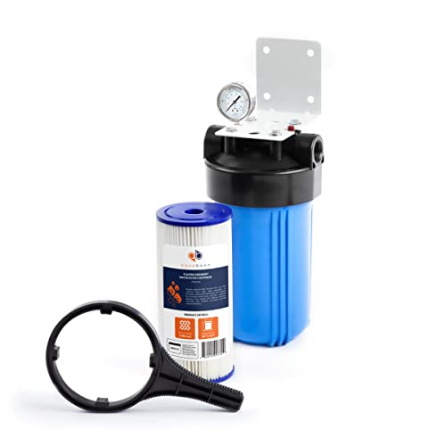 Aquaboon Whole House Water Filter System for Well Water with 5 Micron 10x4.5 Purification Pleated Sediment Cartrige | NSF Certified, Pressure Gauges & Releas, Wrench, Bracket 1" NPT - color: 10 Inch, size: High Flow Sediment Protection