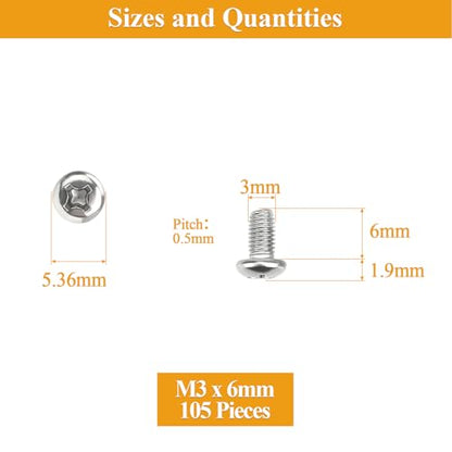 105 Pieces M3 x 6mm Machine Screws, Thread Pitch 0.5mm, Sutemribor M3 Phillips Pan Head Machine Screws, 304 Stainless Steel, Fully Threaded, Silver - size: M3 x 6mm, style: Phillips Pan Head