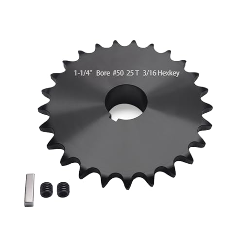 #50 Roller Chain Sprocket 25 Tooth 1-1/4" Bore (1/4" Keyway) Black Oxide with 2 Set Screws & Key Included for Conveyor Farm Equipment Packaging Industrial Heavy Duty Drive, Hardened Steel 50BS25-1-1/4 - size: 1-1/4 inch, style: 25tooth