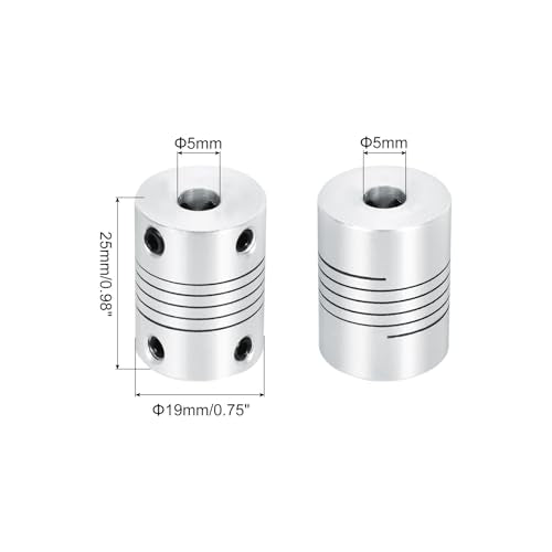uxcell 2Pcs 5mm to 5mm Aluminum Alloy Shaft Coupling L25xD19 Flexible Coupler Beam for 3D Printer CNC Machine DIY Encoders and Motors Shaft,Silver - size: 5mm to 5mm