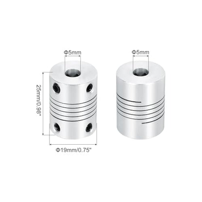 uxcell 2Pcs 5mm to 5mm Aluminum Alloy Shaft Coupling L25xD19 Flexible Coupler Beam for 3D Printer CNC Machine DIY Encoders and Motors Shaft,Silver - size: 5mm to 5mm