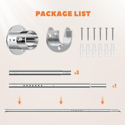 Metal Closet Rod 1.3" Heavy Duty Adjustable Hanging Rod 17-63 Inch - color: Silver, size: 17-63 IN