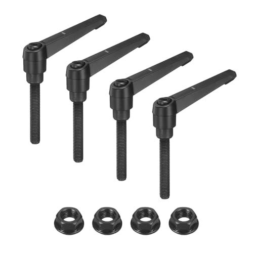 uxcell 4Pcs Adjustable Clamping Lever Handles, M8x50mm Zinc Alloy Male Thread Stud Knobs with Nuts Quick Release Bolt Rotating Screw Handles for Lathes Woodworking, Black - size: M8x50mm